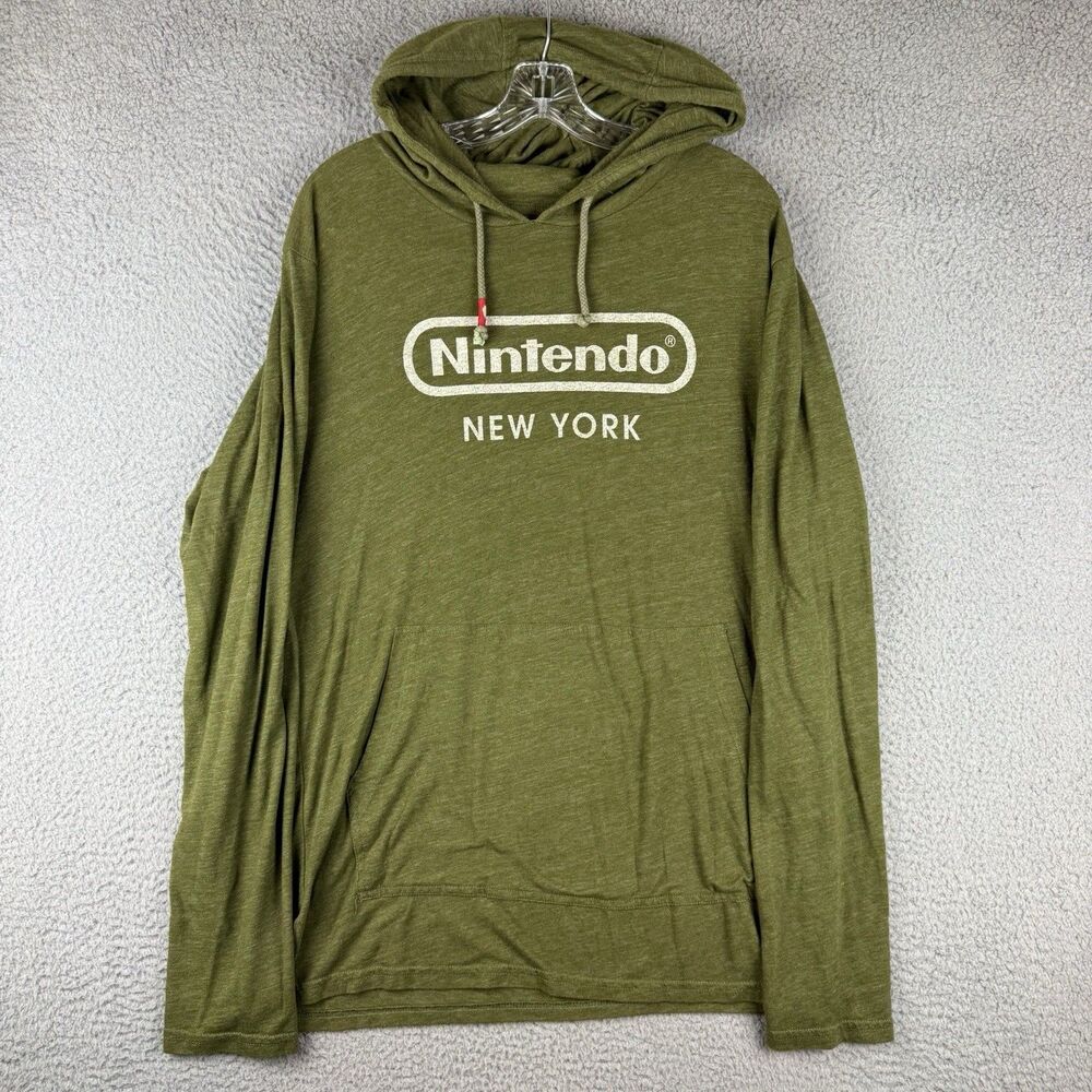 Nintendo New York Sportiqe Hoodie Mens XL Green Lightweight Mario Graphic